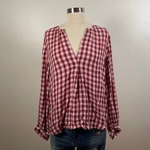 Loft • Plaid Split Neck Blouse